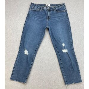 Levis Denizen Jeans Womens 14 (32W) Blue Cotton Blend Mid Rise Boyfriend Raw Hem